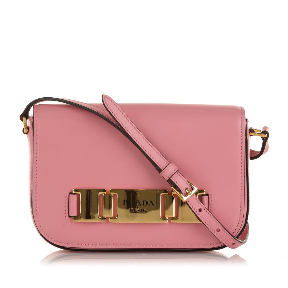 Prada AB Prada Pink Calf Leather Glace Etiquette Crossbody Italy