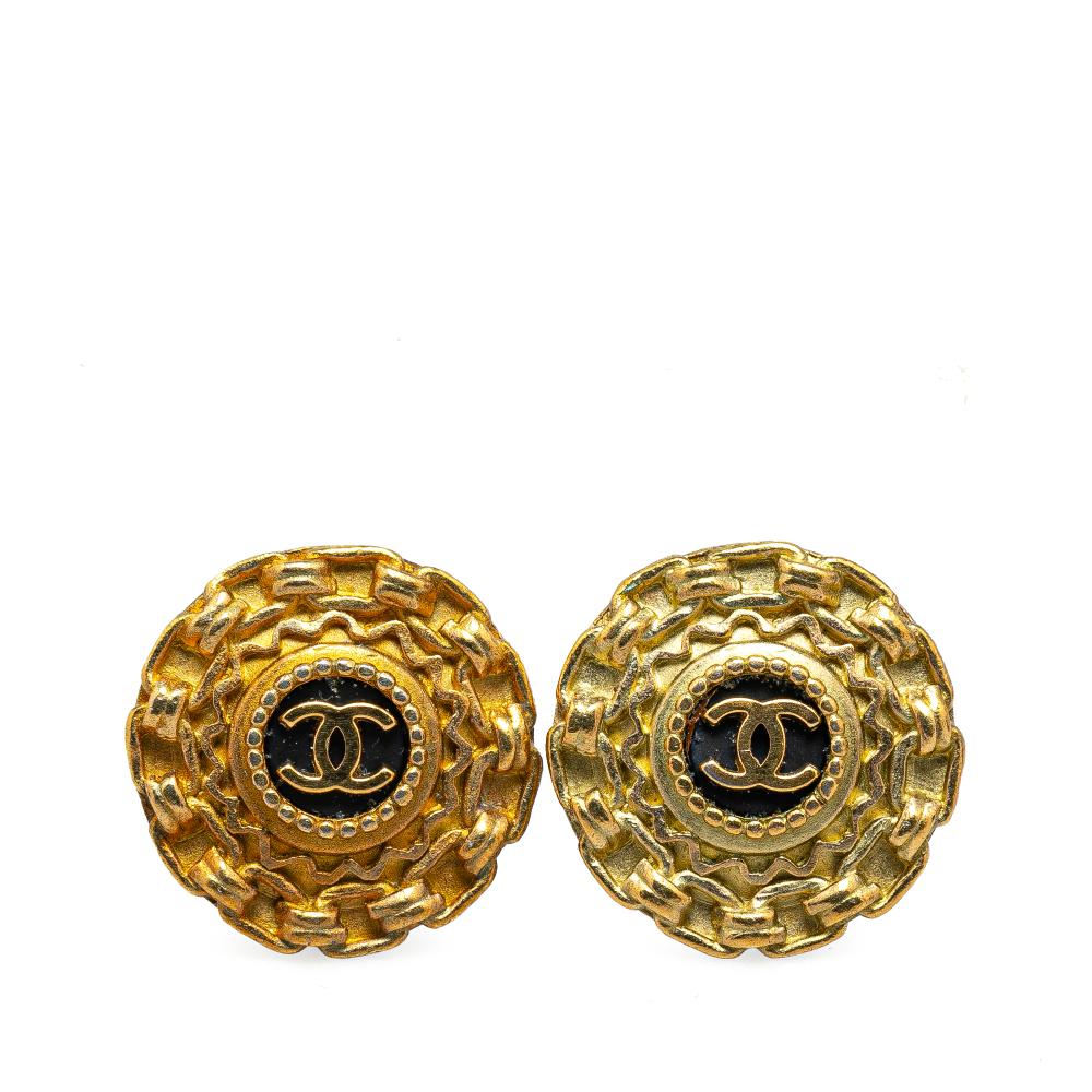 Chanel B Chanel Gold Gold Plated Metal CC Clip On Earrings France