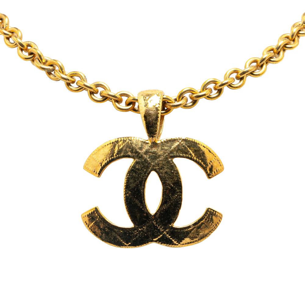 Chanel B Chanel Gold Gold Plated Metal CC Pendant Necklace France