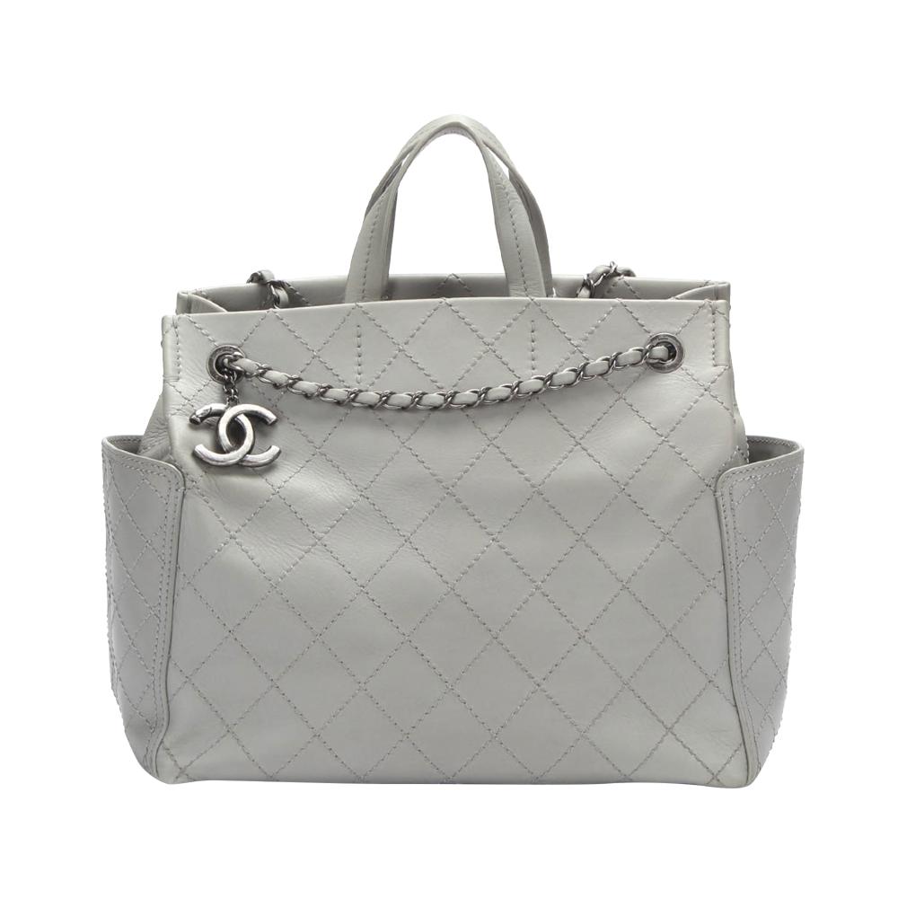 Chanel B Chanel Gray Calf Leather CC Pocket Matelasse Satchel Italy