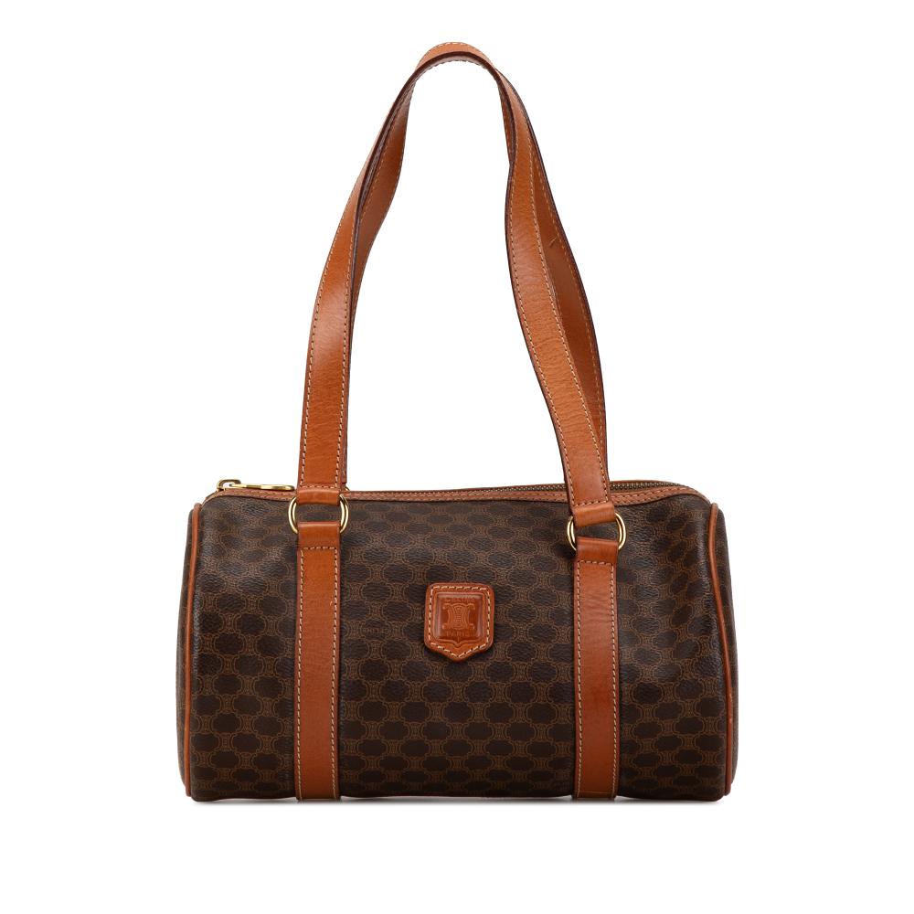 Celine B Celine Brown Coated Canvas Fabric Macadam Boston Bag Italy