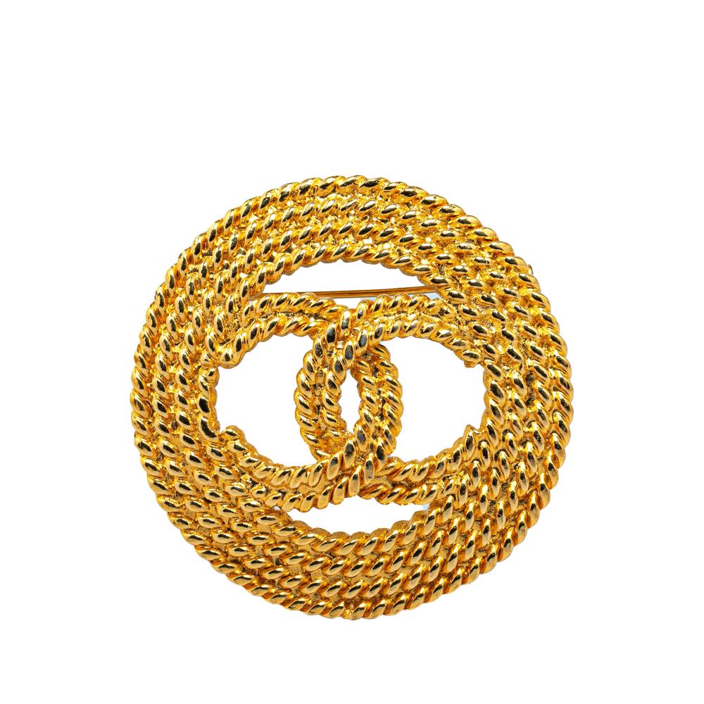 Chanel AB Chanel Gold Gold Plated Metal CC Round Brooch France