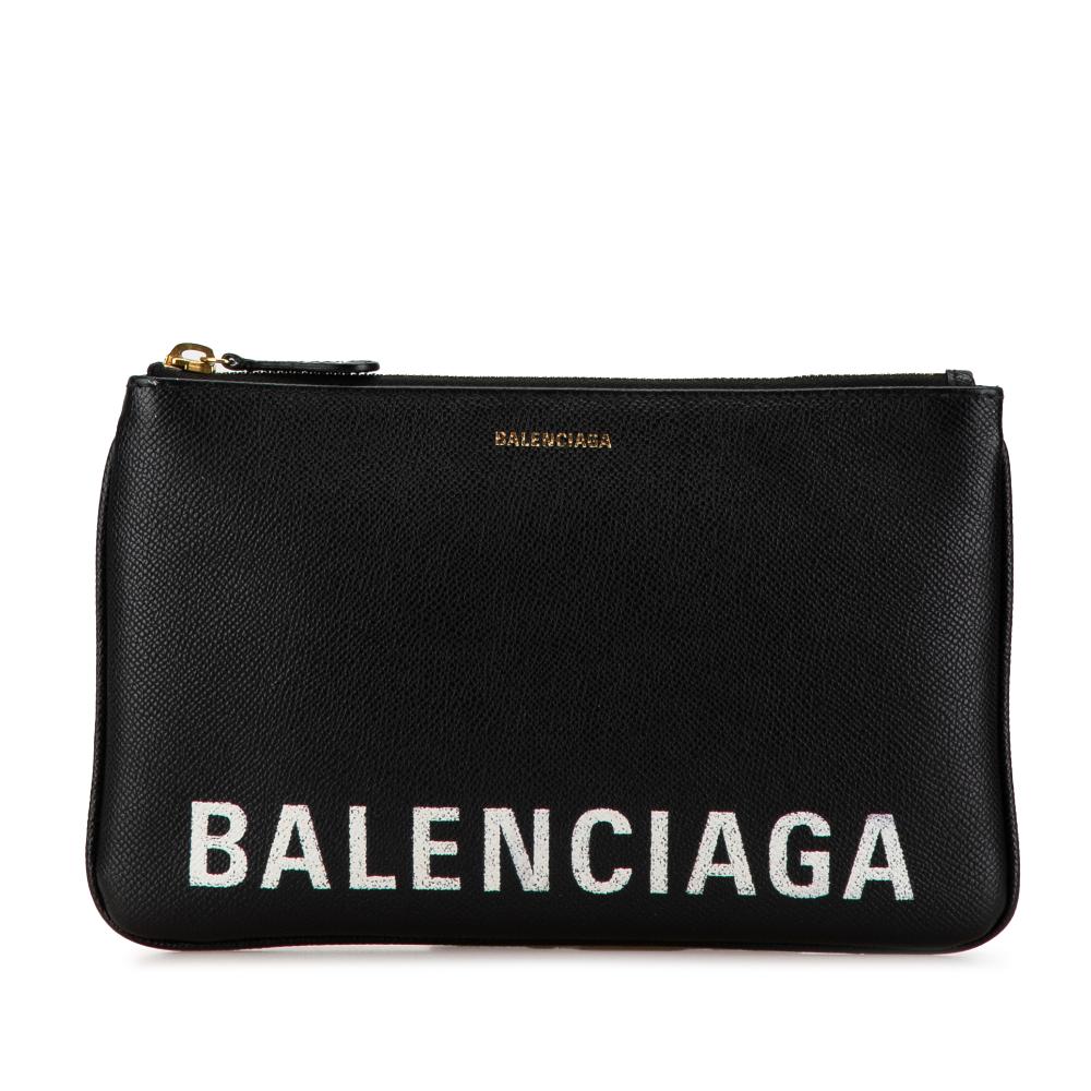 Balenciaga B Balenciaga Black Calf Leather Ville M Clutch Italy