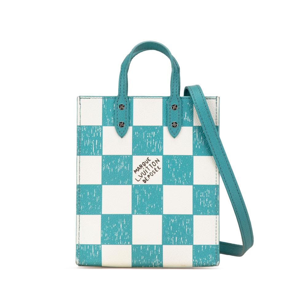 Louis Vuitton B Louis Vuitton Blue Turquoise Calf Leather Damier Checkerboard Sac Plat XS Spain