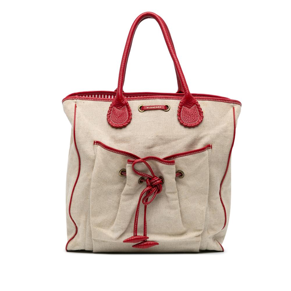 Burberry B Burberry Brown Beige with Red Canvas Fabric Tote China