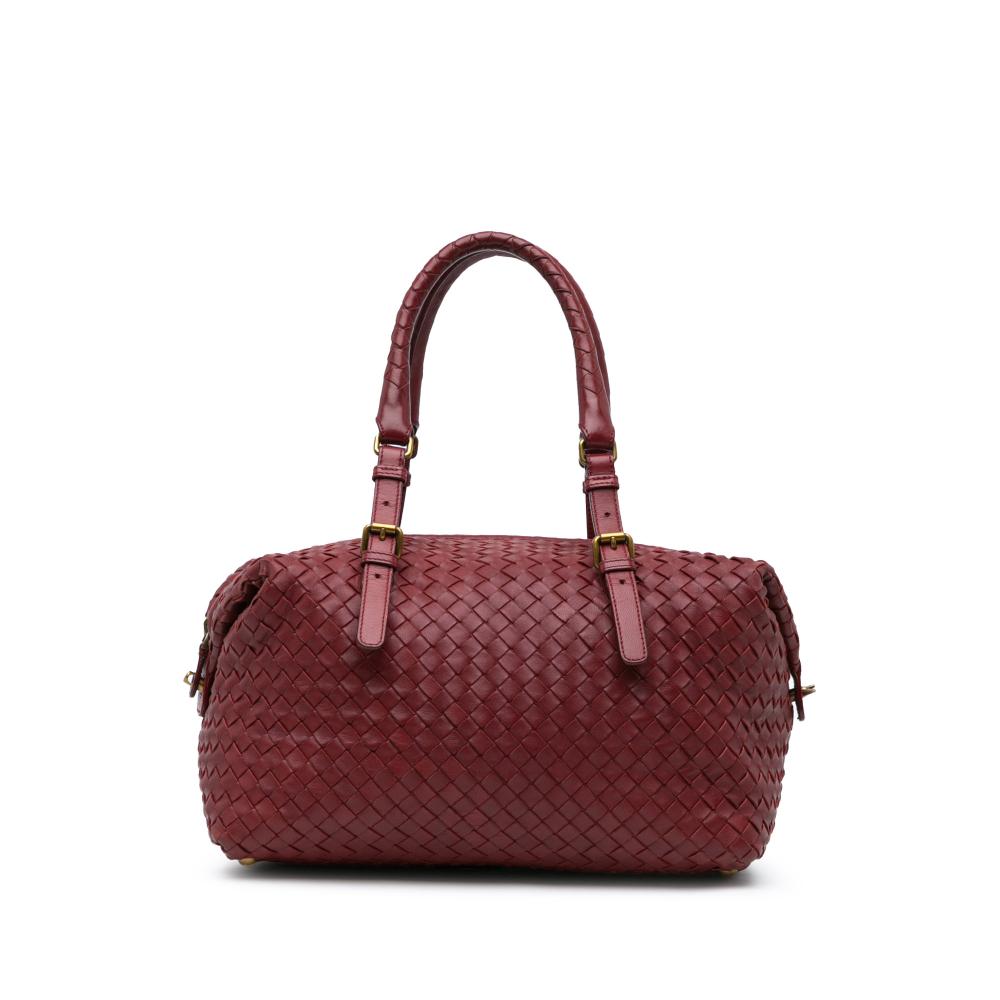 Bottega Veneta B Bottega Veneta Red Calf Leather Intrecciato Boston Bag Italy