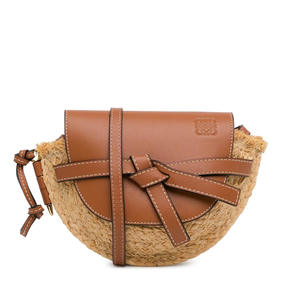 Loewe B LOEWE Brown Beige Raffia Natural Material Mini Gate Crossbody Spain