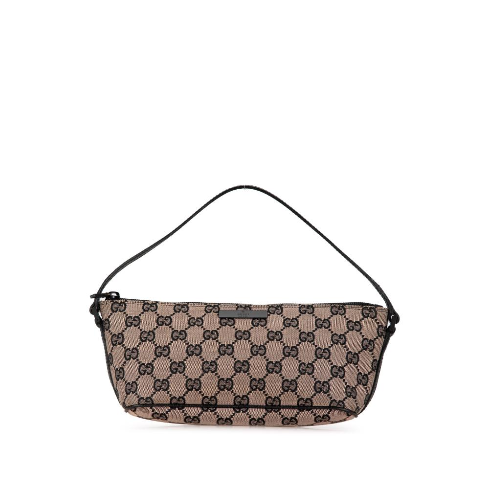 Gucci B Gucci Brown Beige Canvas Fabric GG Boat Italy