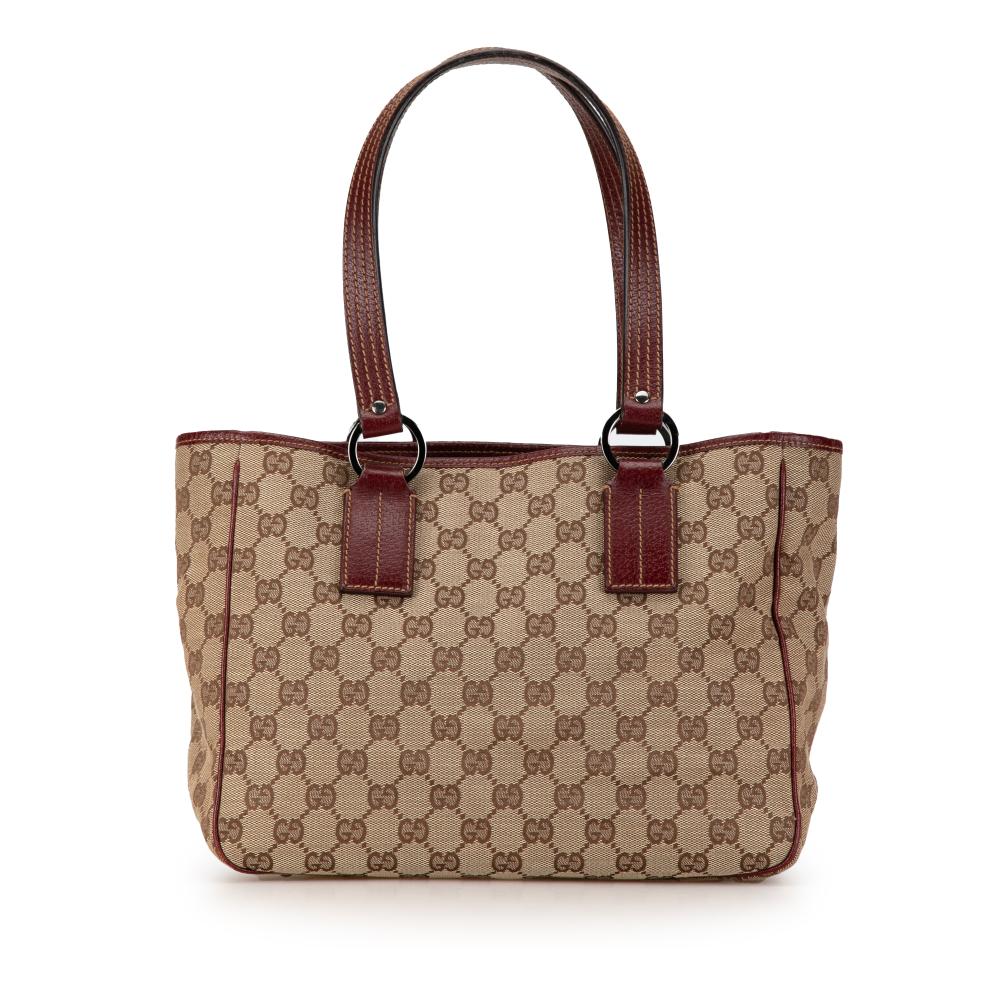 Gucci B Gucci Brown Beige Canvas Fabric GG Tote Italy