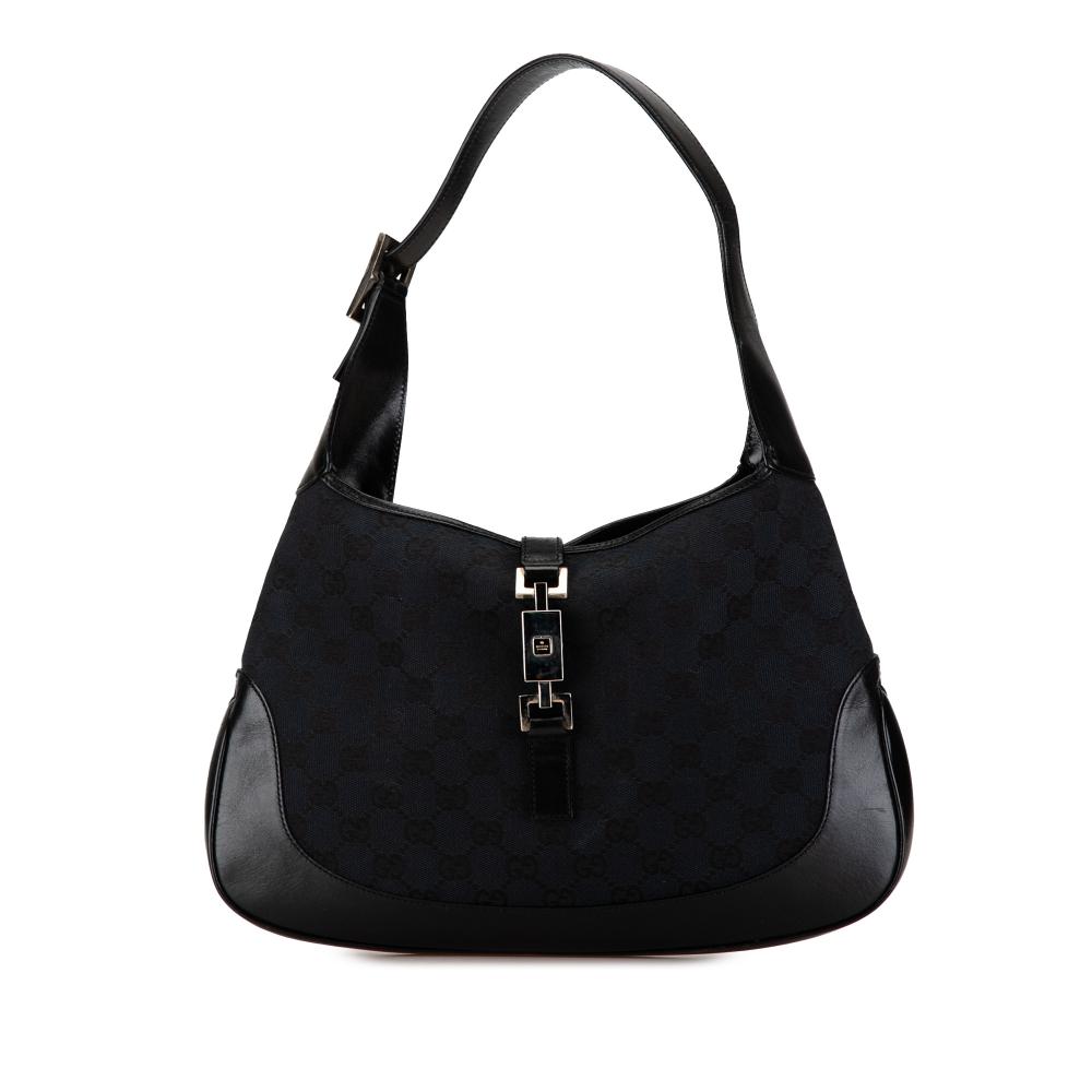 Gucci B Gucci Black Canvas Fabric GG Jackie Shoulder Bag Italy