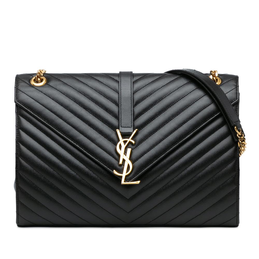 Saint Laurent B Saint Laurent Black Calf Leather Large Monogram Chevron Quilted Envelope Bag Italy