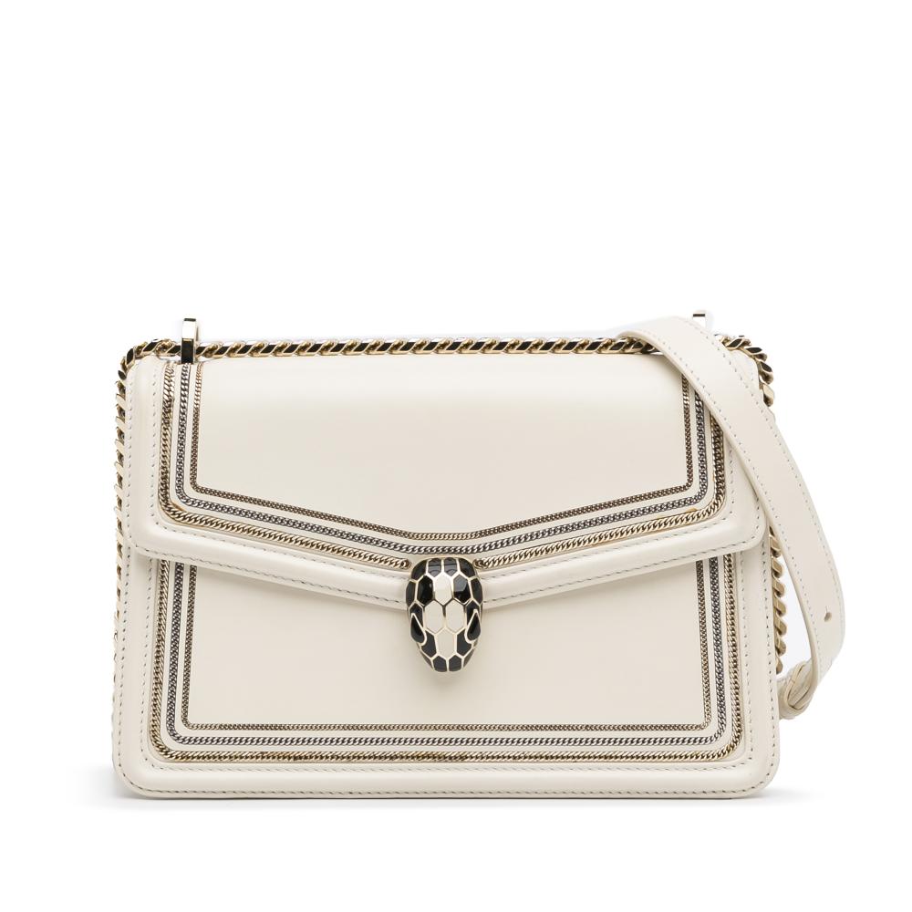 Bvlgari AB Bvlgari White Calf Leather Serpenti Diamond Blast Crossbody Italy