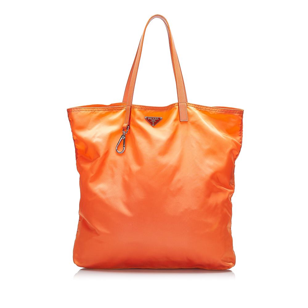 Prada B Prada Orange Nylon Fabric Tessuto Tote Italy