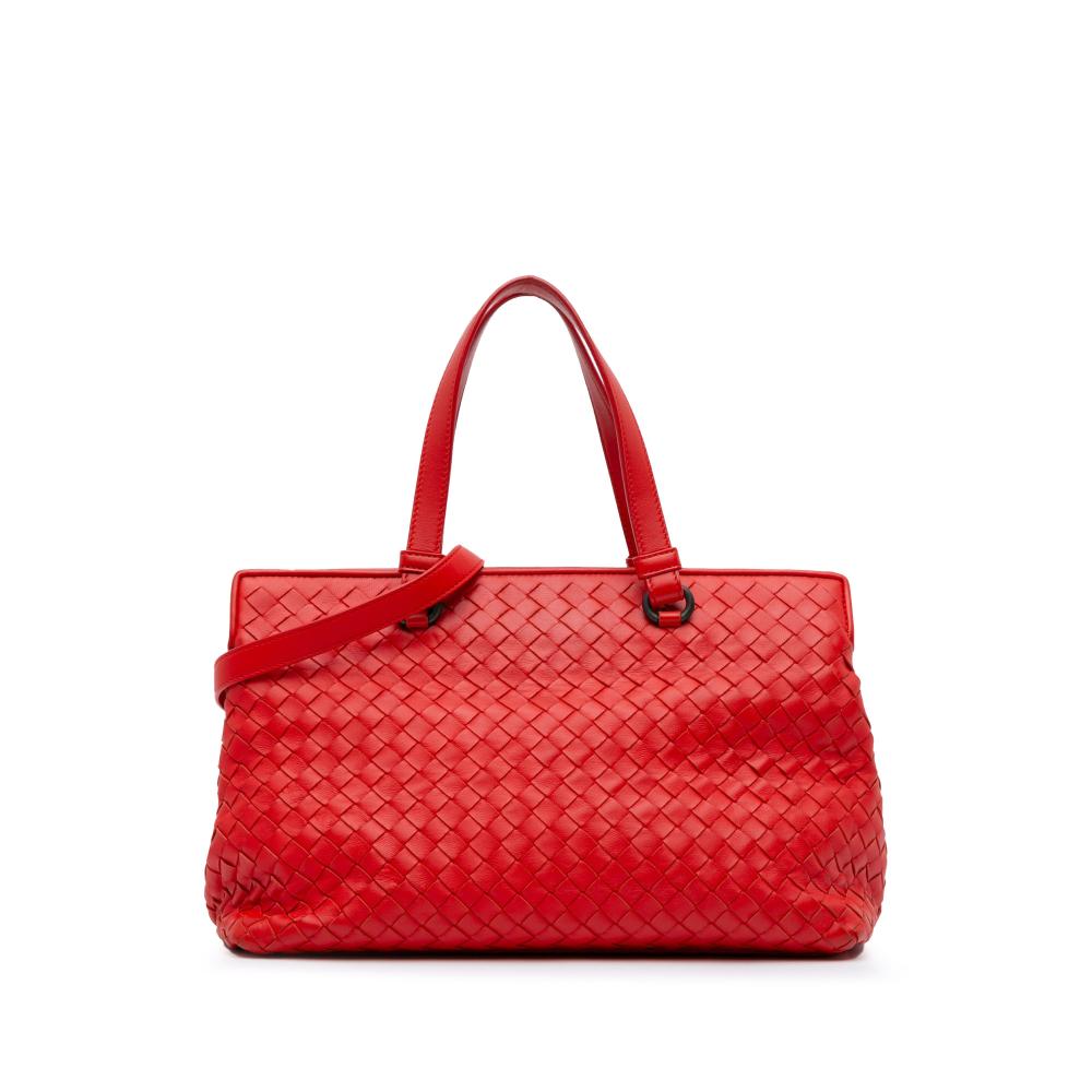 Bottega Veneta B Bottega Veneta Red Nappa Leather Leather Intrecciato Nappa Satchel Italy