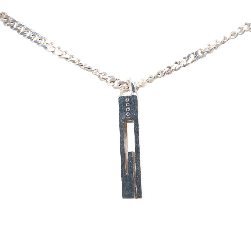 Gucci B Gucci Silver SV925 / Sterling Silver Metal Sterling Silver G Bar Pendant Necklace Italy