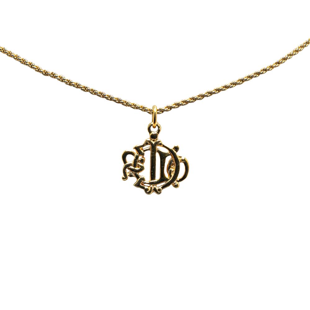 Christian Dior B Dior Gold Gold Plated Metal Logo Pendant Necklace Italy