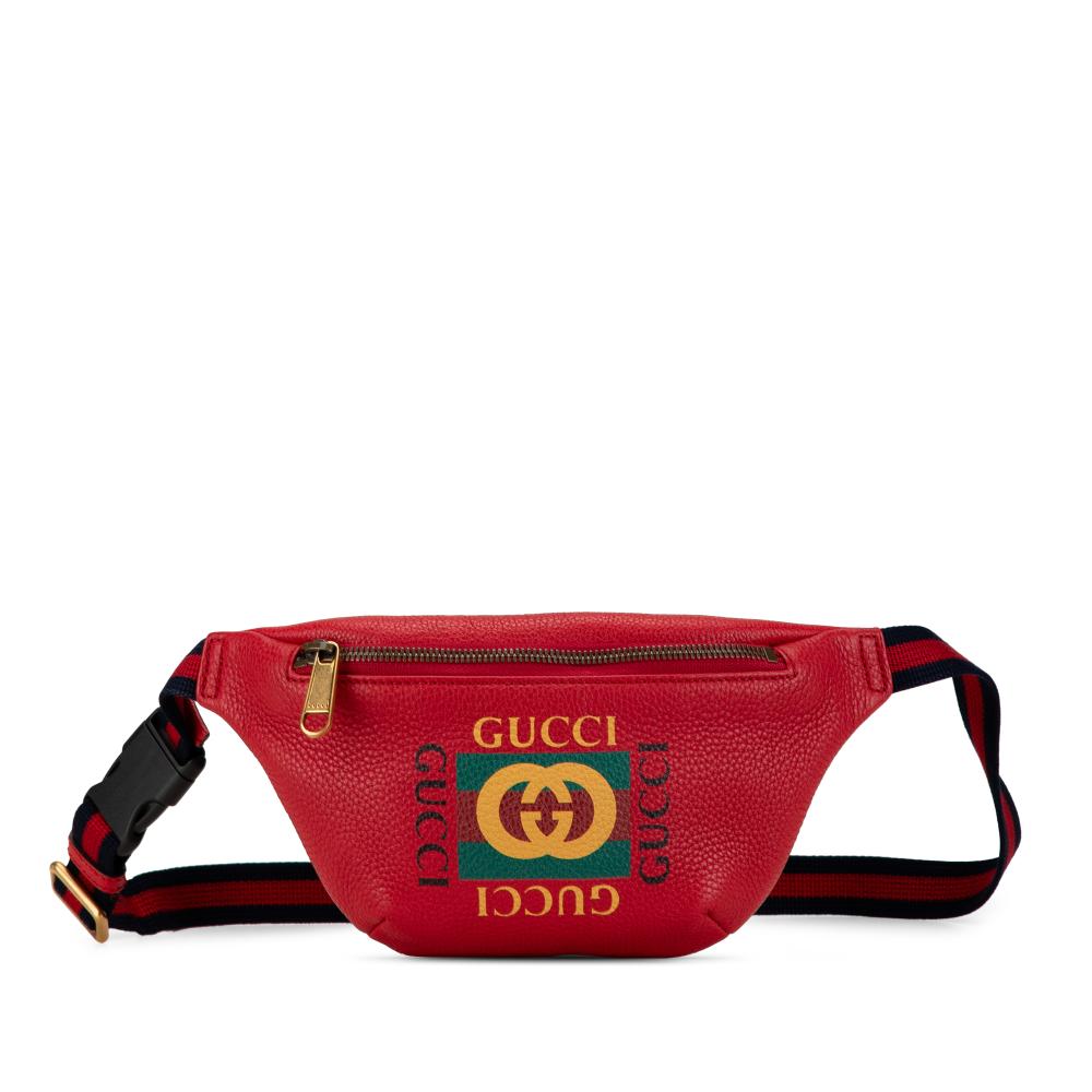 Gucci AB Gucci Red Calf Leather Small Logo Belt Bag Italy