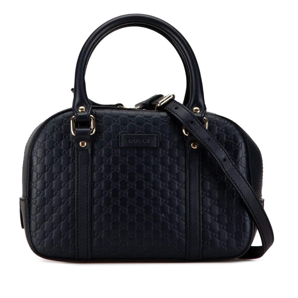 Gucci B Gucci Blue Navy Calf Leather Microguccissima Bree Satchel Italy