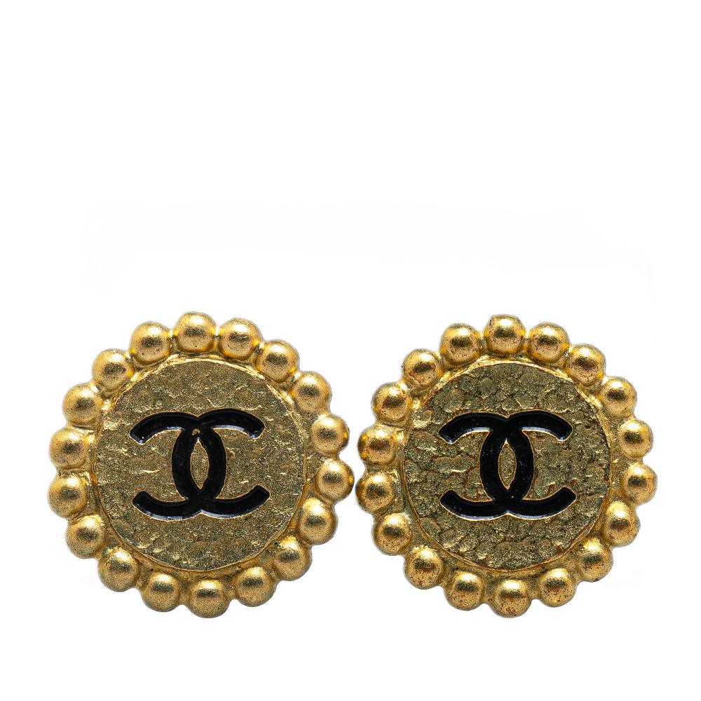 Chanel B Chanel Gold Gold Plated Metal CC Clip On Earrings France