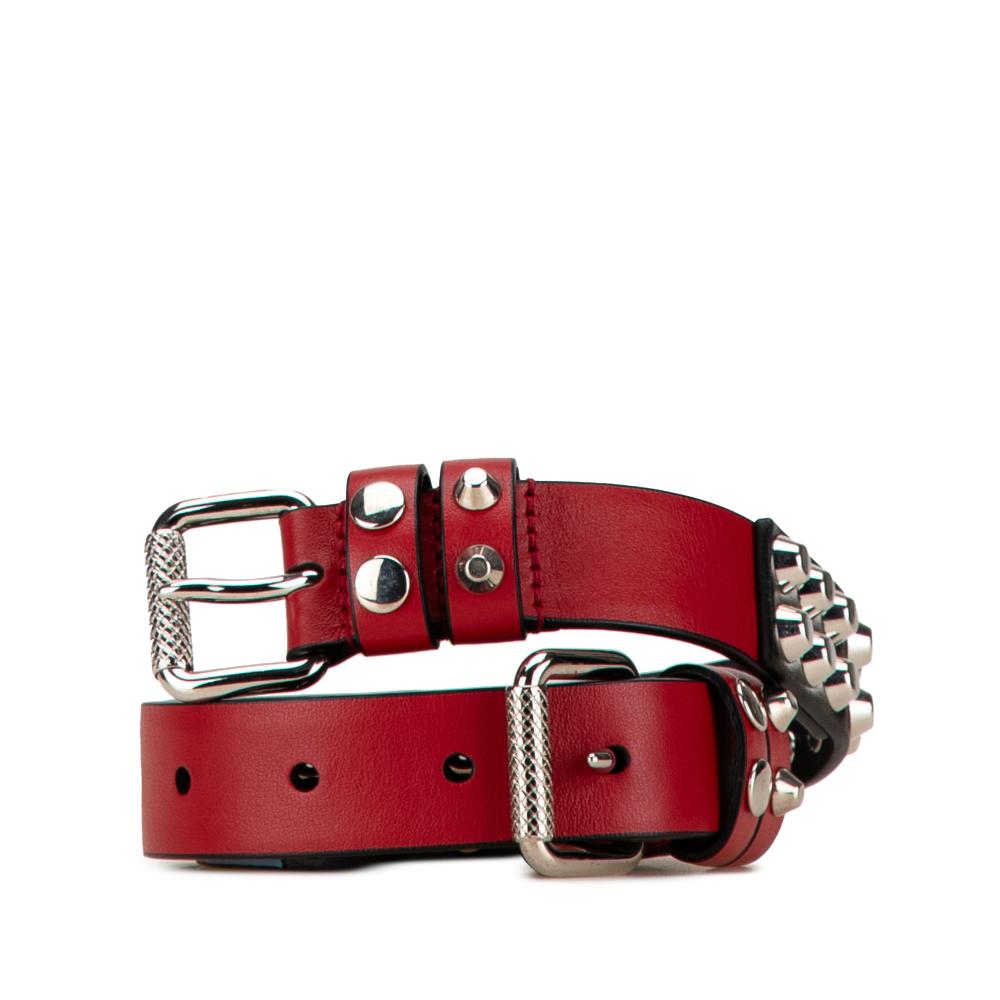 Prada AB Prada Red Calf Leather Studded Belt Italy