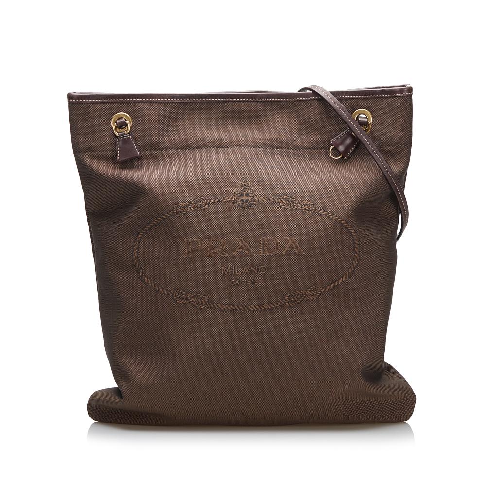 Prada AB Prada Brown Canvas Fabric Canapa Logo Crossbody Italy