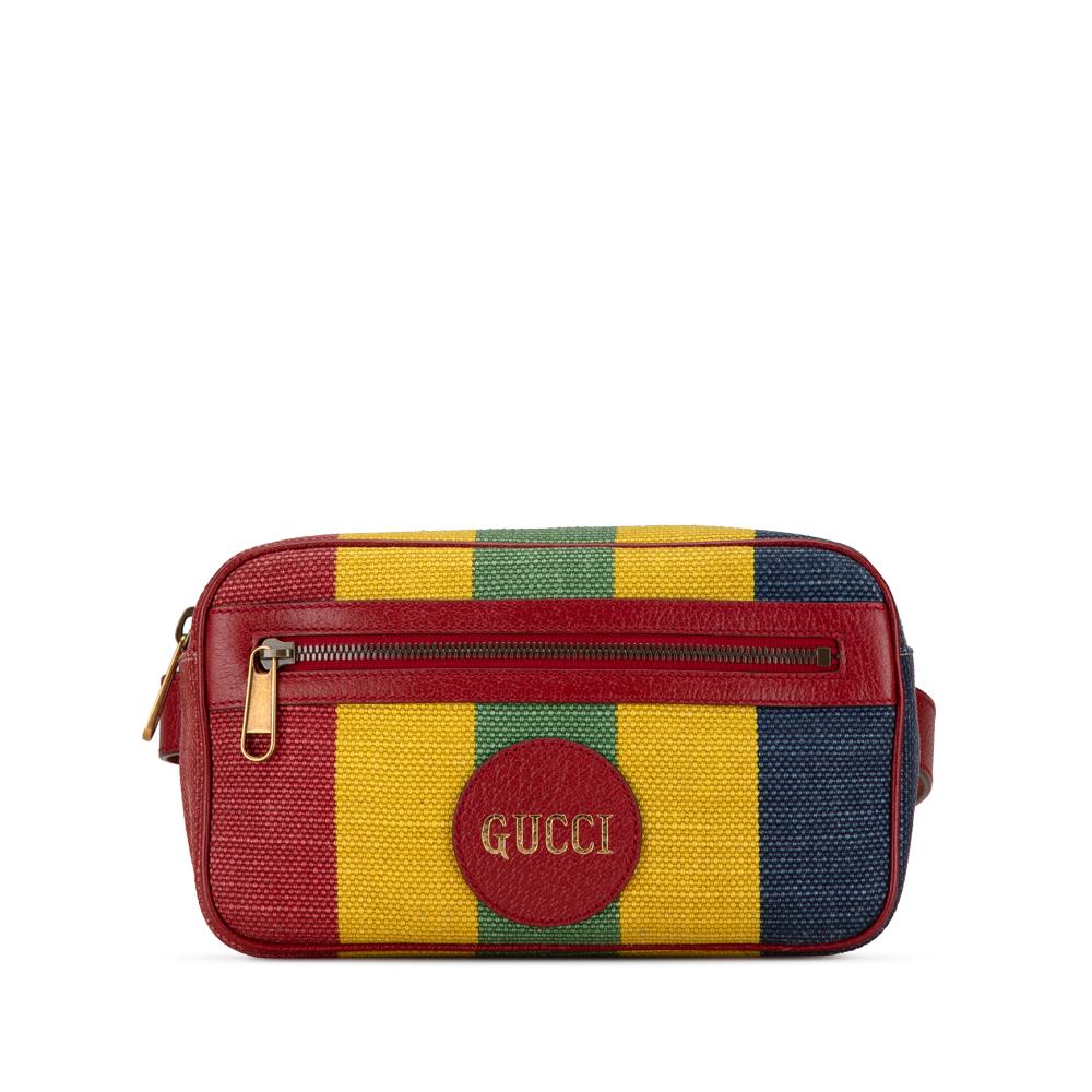 Gucci AB Gucci Red Canvas Fabric Baiadera Stripe Belt Bag Italy