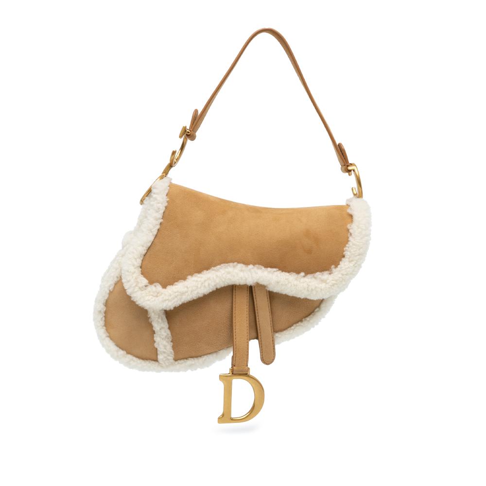 Christian Dior B Dior Brown Suede Leather Shearling Saddle Bag Italy