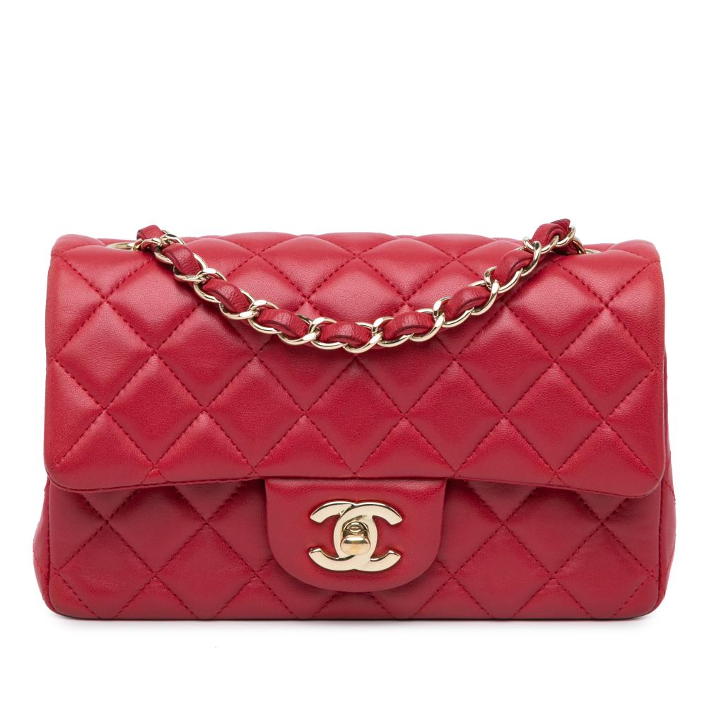 Chanel Pink Dark Pink Lambskin Leather Leather Mini Rectangular Classic Lambskin Single Flap France