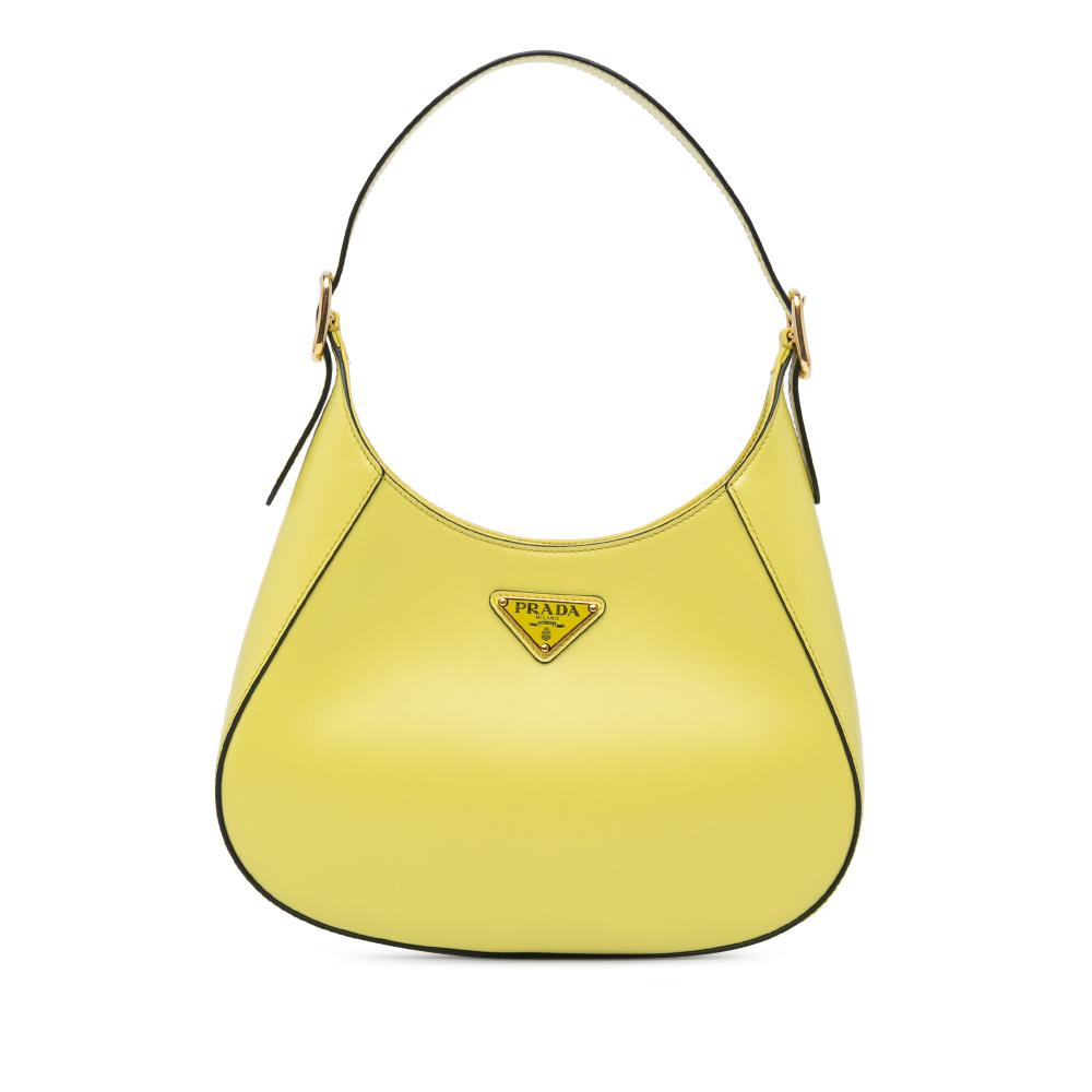 Prada B Prada Yellow Calf Leather Spazzolato Cleo Hobo Bag Italy