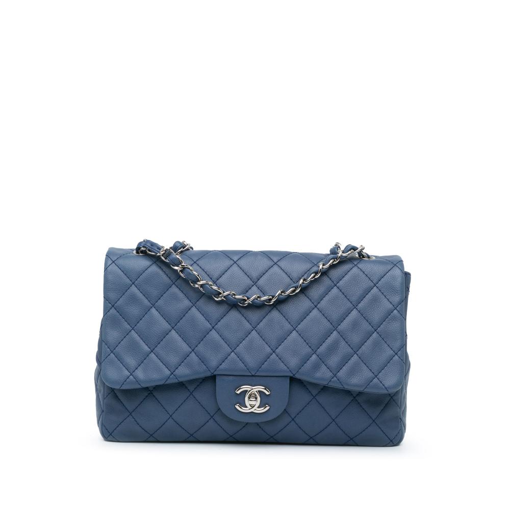 Chanel B Chanel Blue Caviar Leather Leather Jumbo Classic Caviar Single Flap Bag France