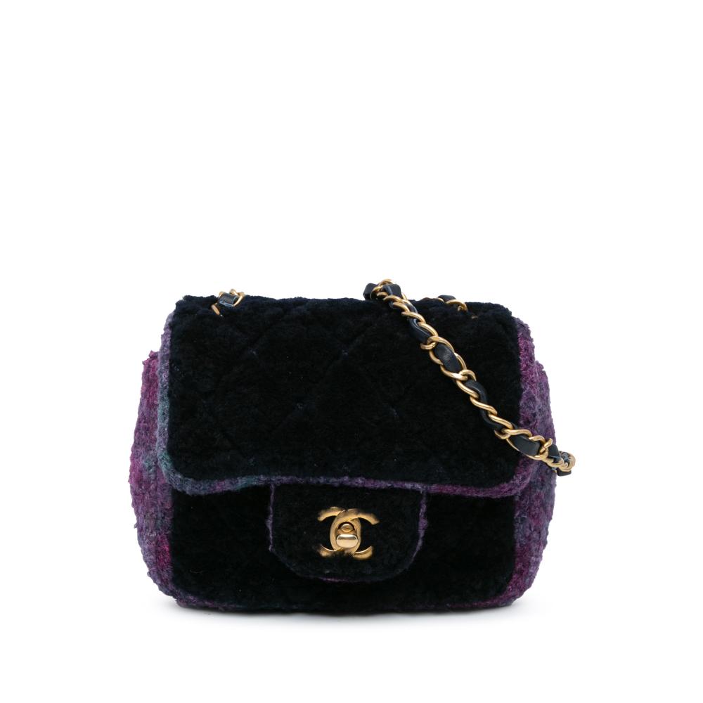 Chanel AB Chanel Blue Navy Fur Natural Material Mini Square Classic Multicolor Shearling Single Flap France