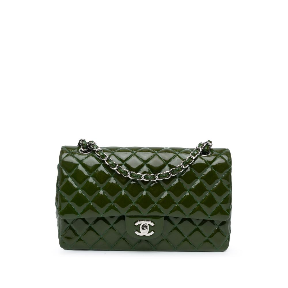 Chanel B Chanel Green Patent Leather Leather Medium Classic Patent Double Flap France