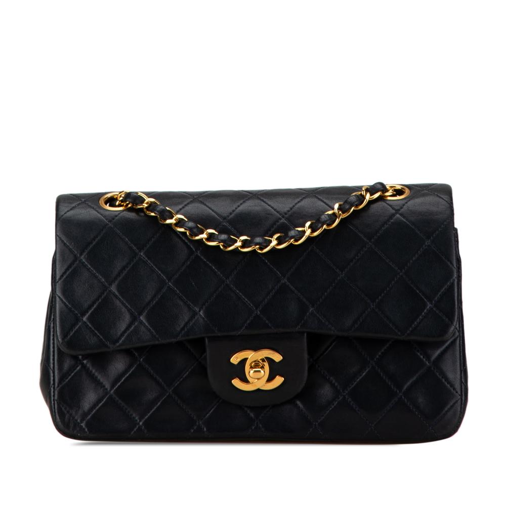 Chanel B Chanel Black Lambskin Leather Leather Small Classic Lambskin Double Flap France