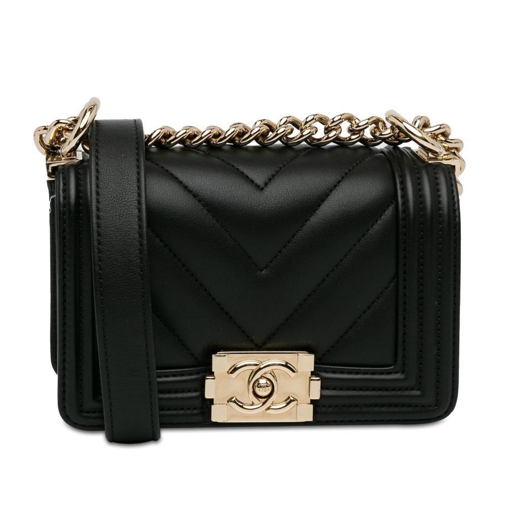 Chanel AB Chanel Black Lambskin Leather Leather Small Chevron Boy Flap France