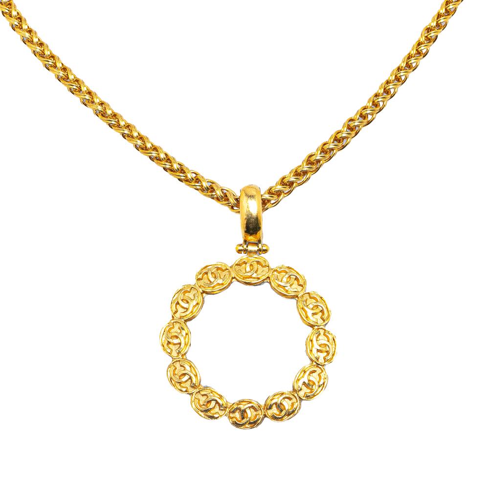 Chanel AB Chanel Gold Gold Plated Metal CC Round Pendant Necklace France