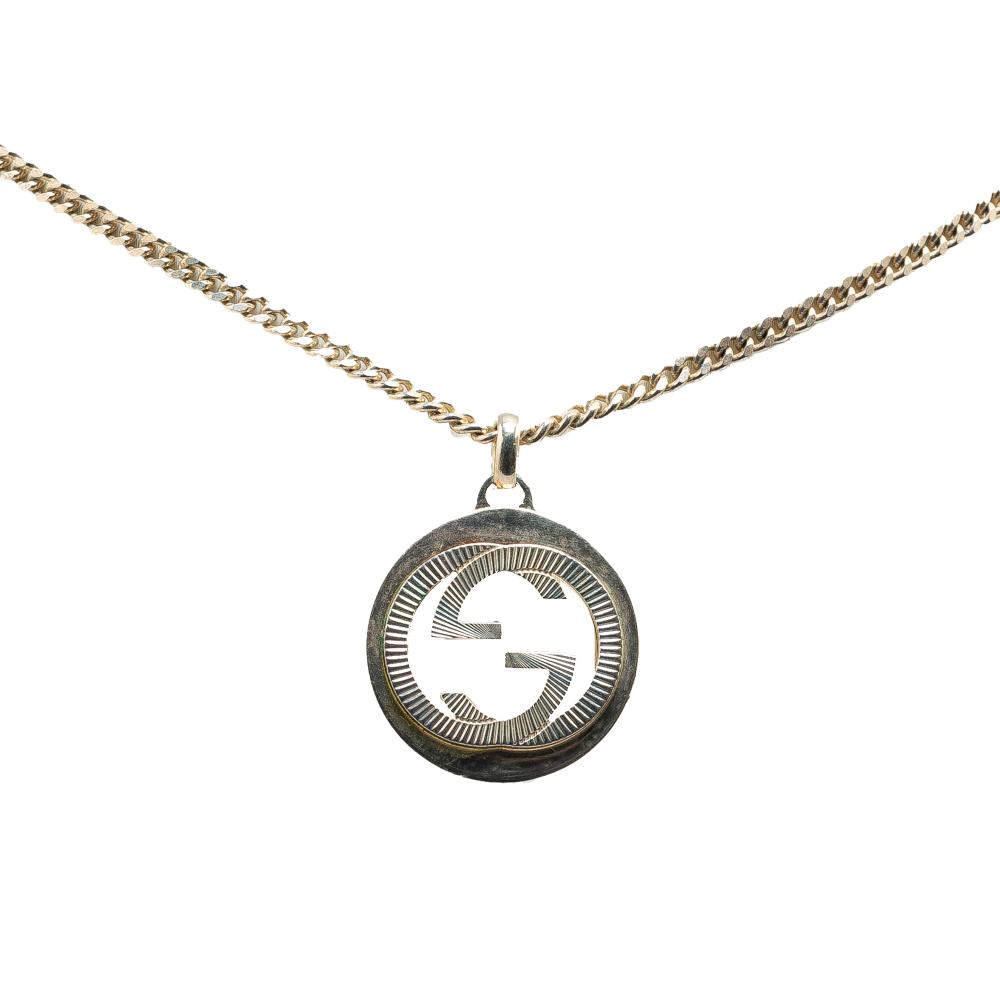 Gucci B Gucci Silver SV925 / Sterling Silver Metal Sterling Silver Interlocking G Pendant Necklace Italy