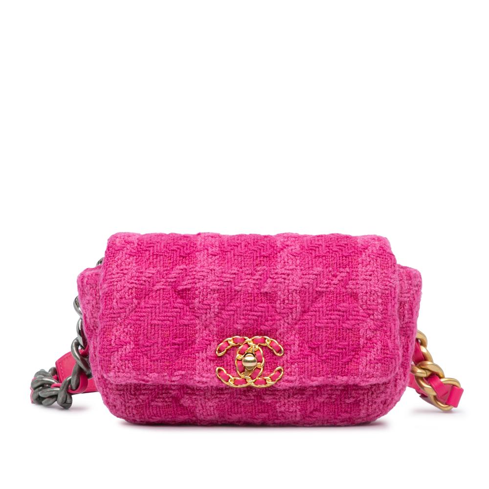 Chanel AB Chanel Pink Hot Pink Tweed Fabric 19 Belt Bag Italy