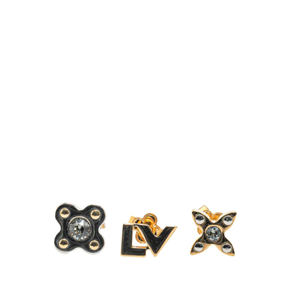 Louis Vuitton AB Louis Vuitton Gold with Silver Gold Plated Metal Love Letters Crystal Push Back Earrings Italy