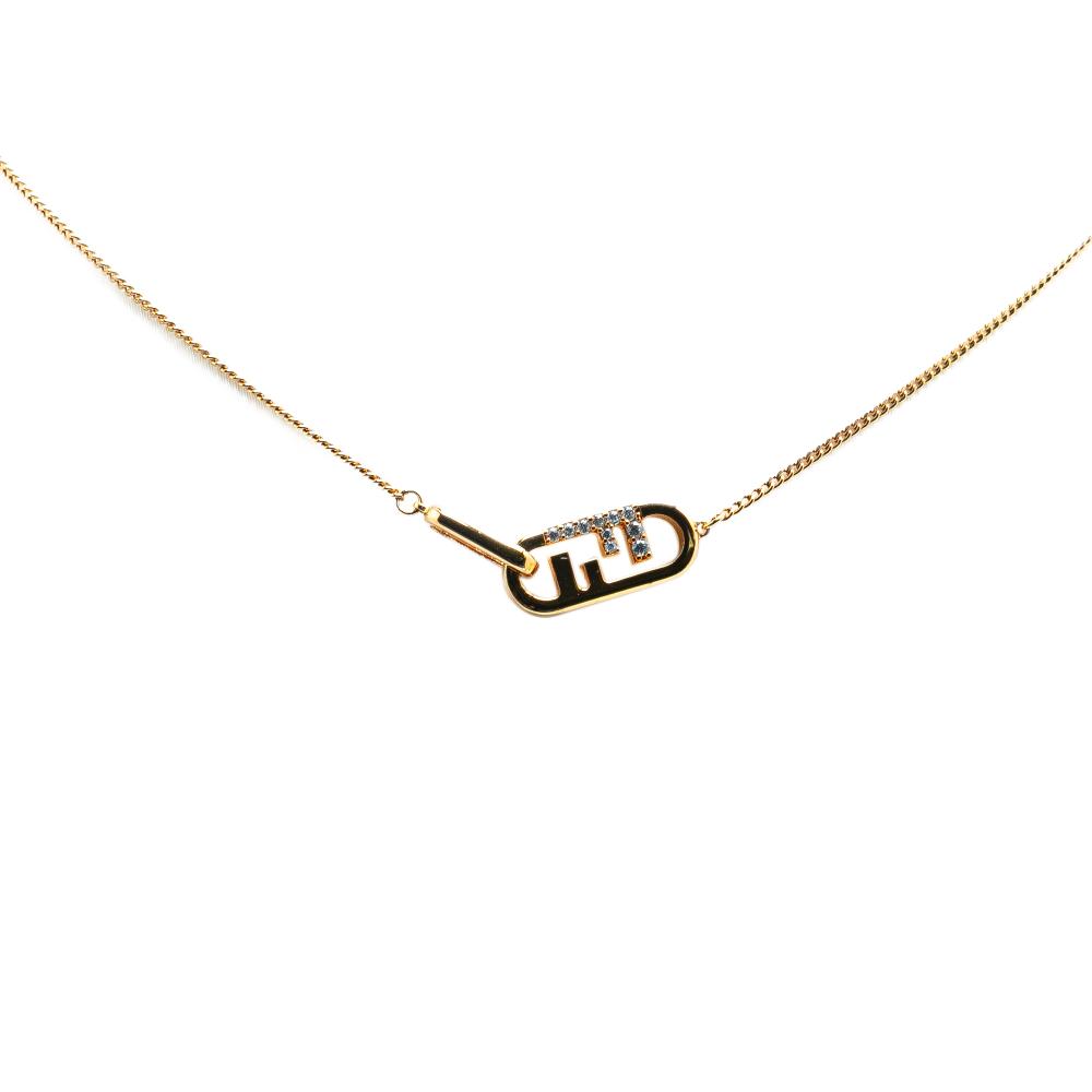 Fendi B Fendi Gold Gold Plated Metal O Lock FF Pendant Necklace Italy