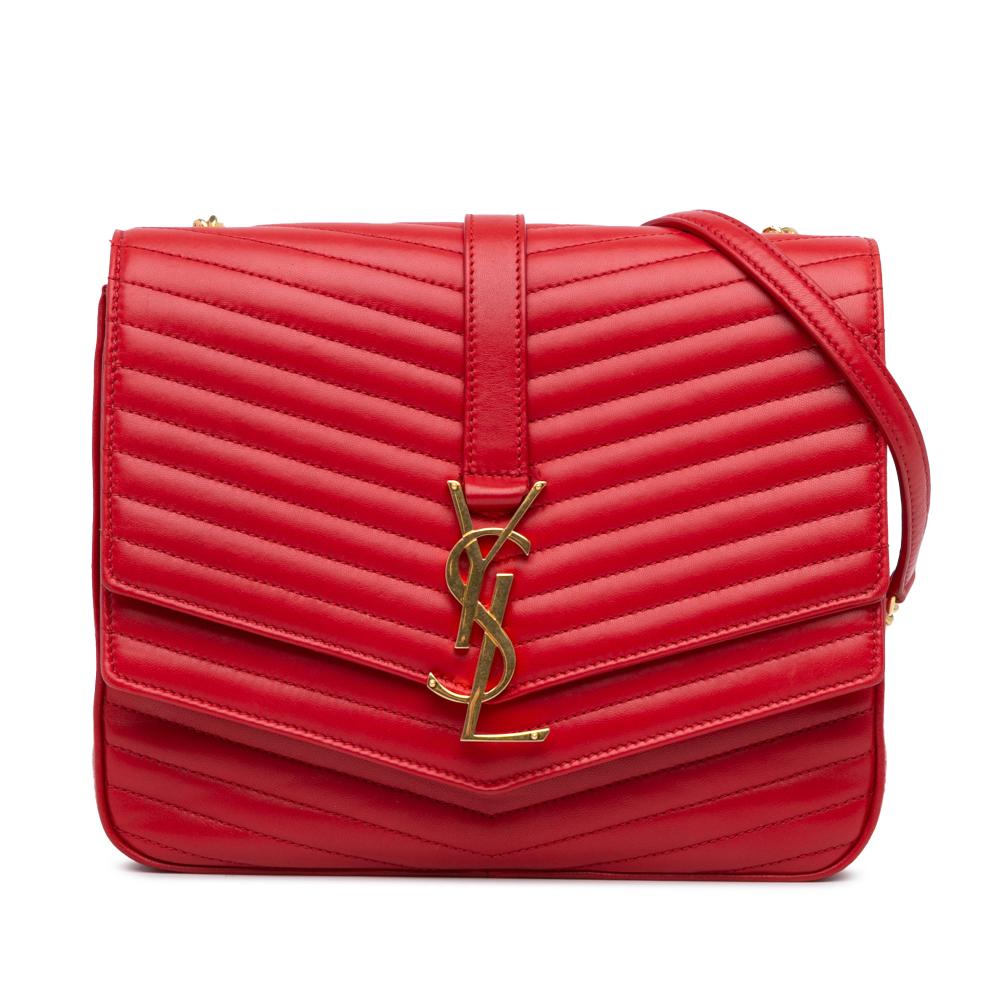 Saint Laurent B Saint Laurent Red Calf Leather Medium Lambskin Chevron Monogram Sulpice Bag Italy