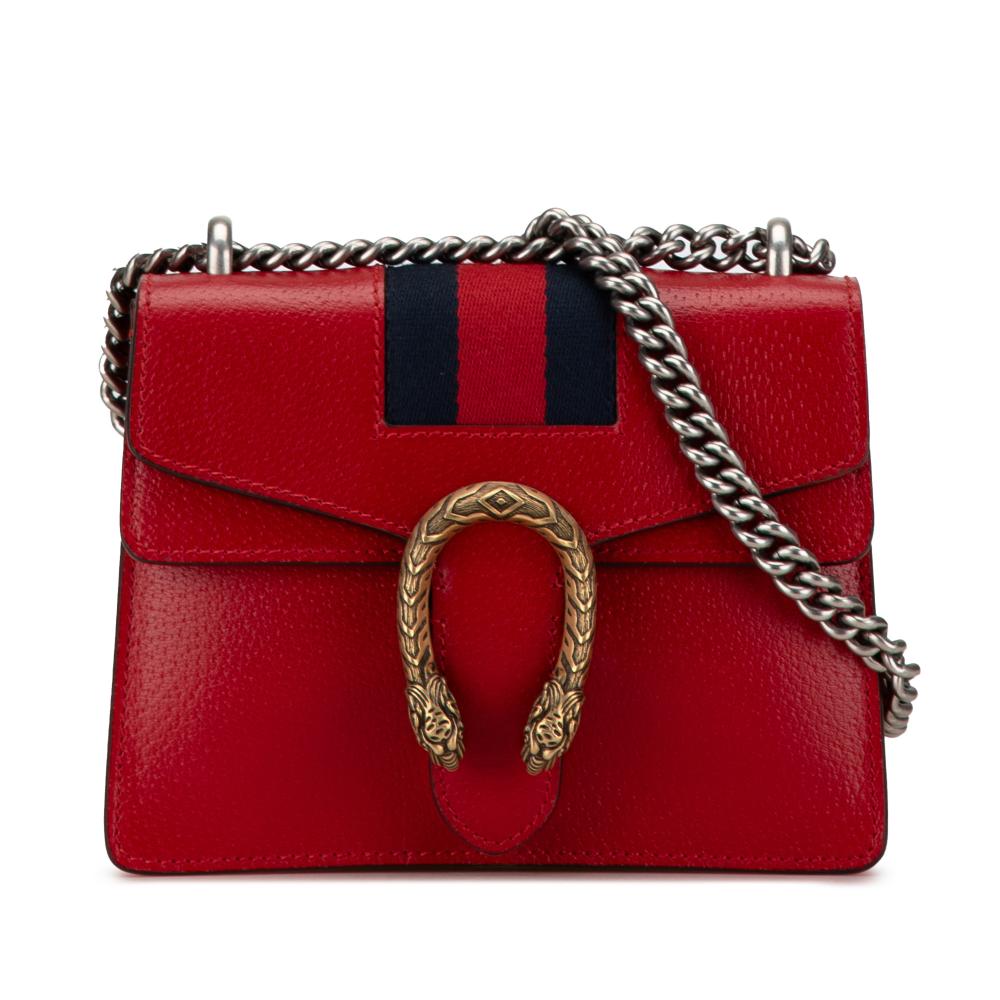 Gucci B Gucci Red Calf Leather Mini Dionysus Web Crossbody Italy