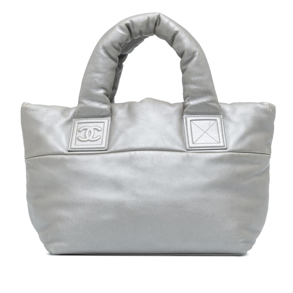 Chanel B Chanel Silver Lambskin Leather Leather Small Lambskin Coco Cocoon Reversible Tote Italy