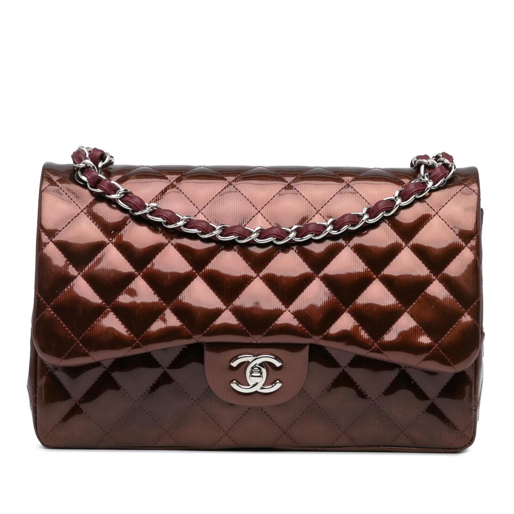 Chanel B Chanel Red Burgundy Patent Leather Leather Jumbo Classic Patent Double Flap Italy