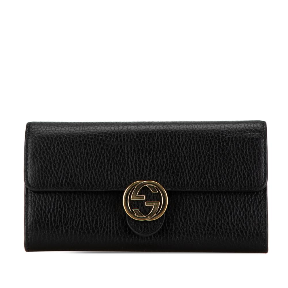 Gucci AB Gucci Black Calf Leather Interlocking G Continental Wallet Italy