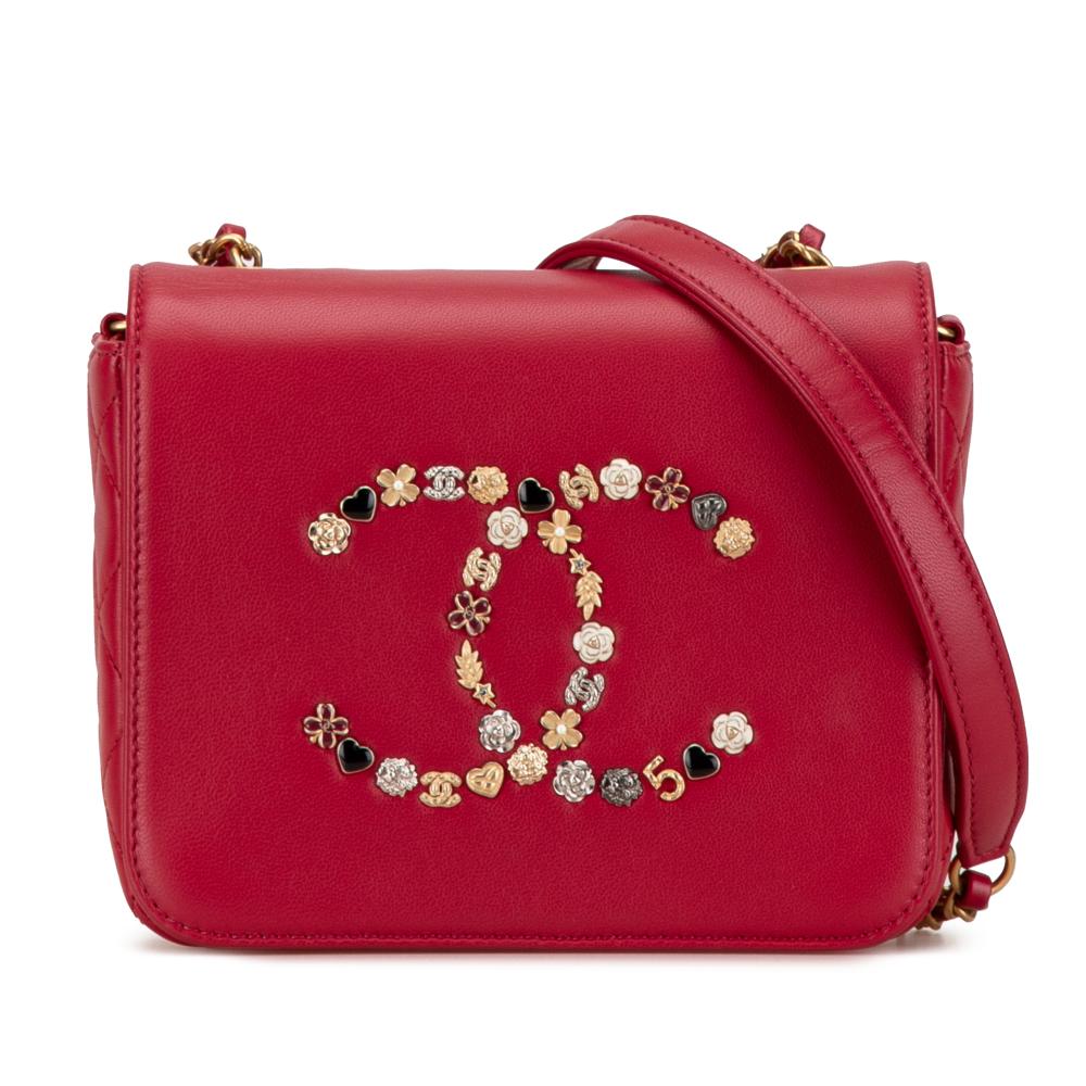 Chanel AB Chanel Red Lambskin Leather Leather Lambskin Lucky Charms Flap Crossbody Italy