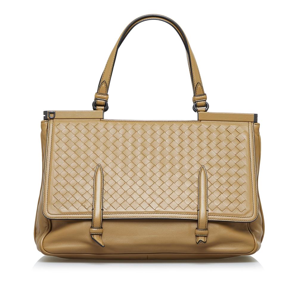 Bottega Veneta AB Bottega Veneta Brown Nappa Leather Leather Intrecciato Monaco Satchel Italy