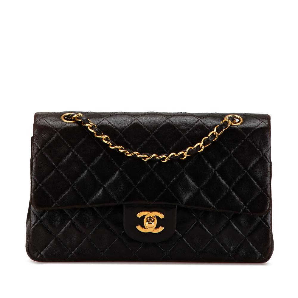 Chanel B Chanel Black Lambskin Leather Leather Medium Classic Lambskin Double Flap France