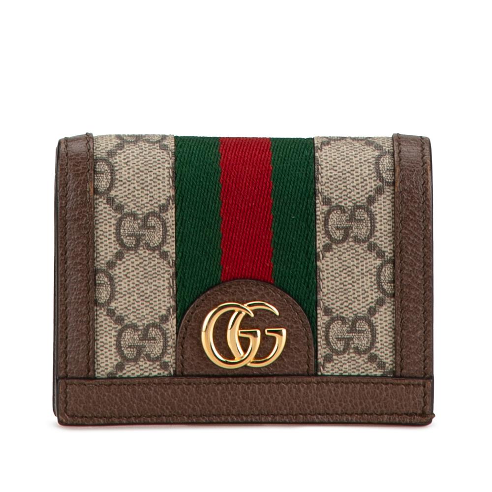 Gucci AB Gucci Brown Coated Canvas Fabric GG Supreme Ophidia Small Wallet Italy