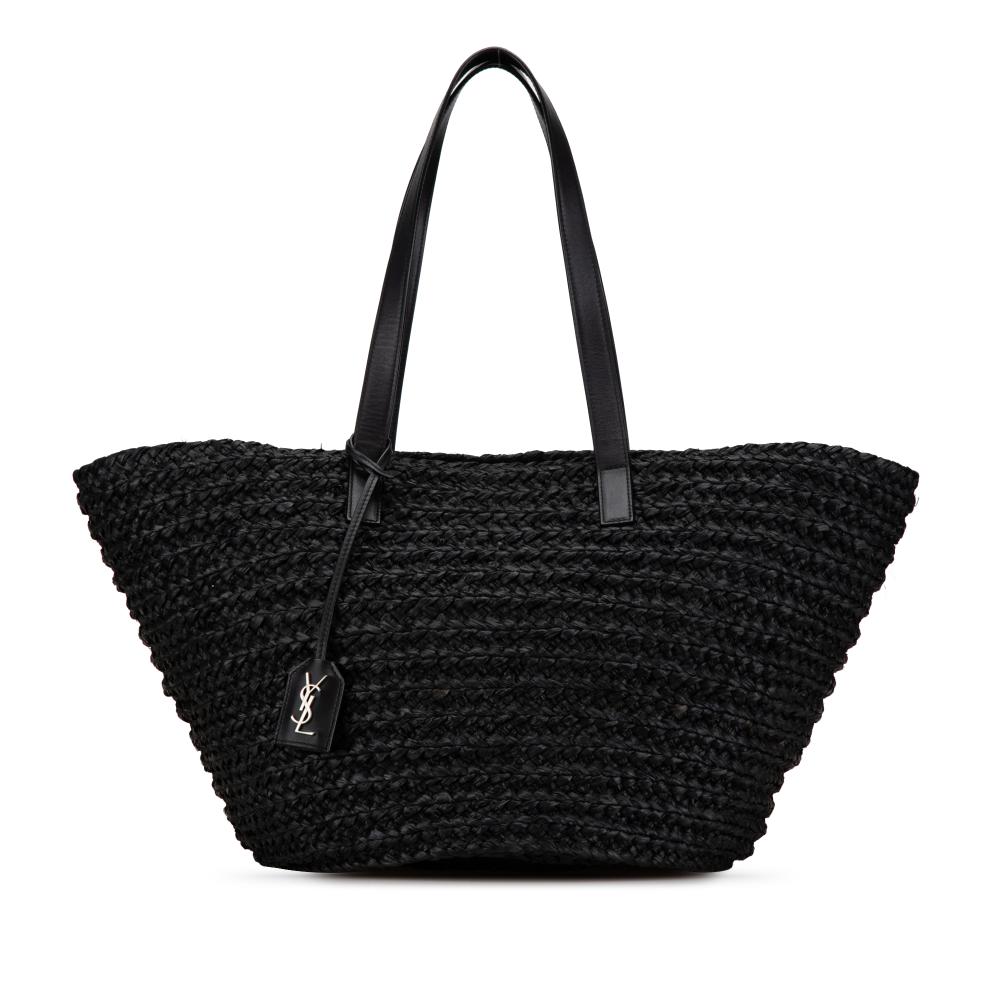 Saint Laurent AB Saint Laurent Black Raffia Natural Material Medium Panier Tote Italy