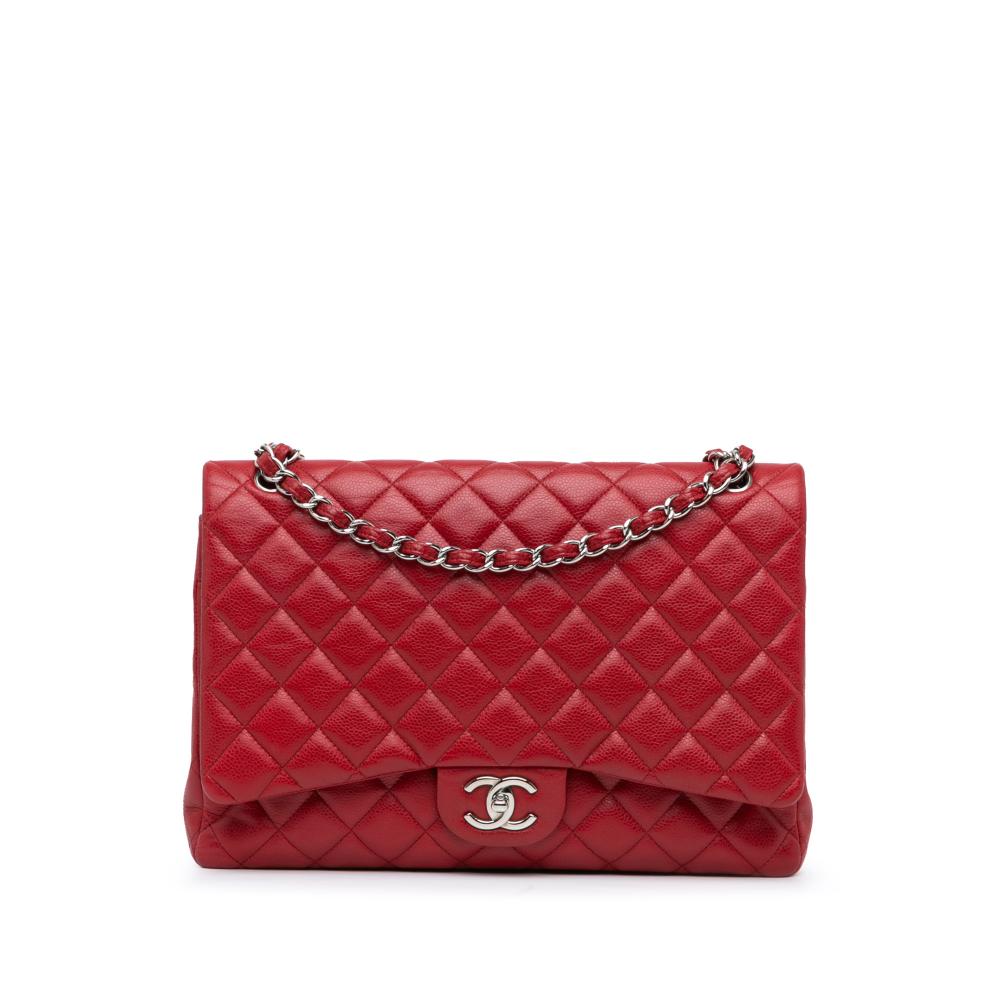 Chanel B Chanel Red Caviar Leather Leather Maxi Classic Caviar Double Flap France